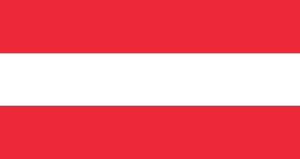 Flag of Austria: three horizontal stripes of red, white, and red.