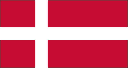 Flag of Denmark: a red background with a white Scandinavian cross extending to the edges.
