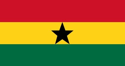 Flag of Ghana: three horizontal stripes of red, yellow, and green with a black five-pointed star in the center of the yellow stripe.
