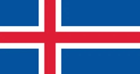 The Iceland flag features a blue background with a red cross outlined in white, extending to the edges. The cross is off-center, following the Nordic cross design.