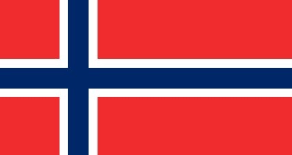 Flag of Norway: a red background with a blue Nordic cross outlined in white, extending to the edges.