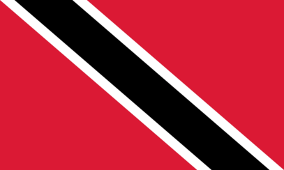 Flag of Trinidad and Tobago, featuring a red field with a black diagonal stripe bordered by white stripes, symbolizing the country's rich culture and heritage.