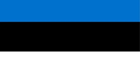 Flag of Estonia: three horizontal stripes in blue, black, and white.