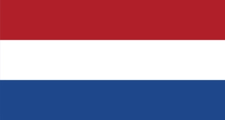 Flag of the Netherlands: three horizontal stripes of red, white, and blue.