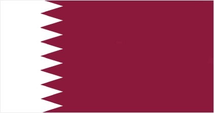 Flag of Qatar: a maroon field with a white serrated band on the left, featuring nine white triangles pointing towards the right.