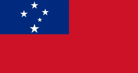The flag of Samoa features a red field with a blue canton containing five white stars, representing the Southern Cross.