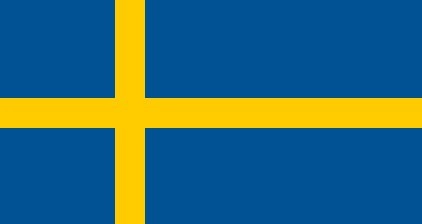 Flag of Sweden: a blue field with a yellow Nordic cross extending to the edges.