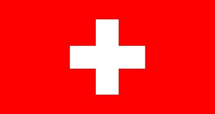 Flag of Switzerland: a red square with a white cross in the center