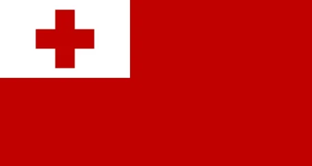 Tonga flag: Red field with a white canton featuring a red cross.