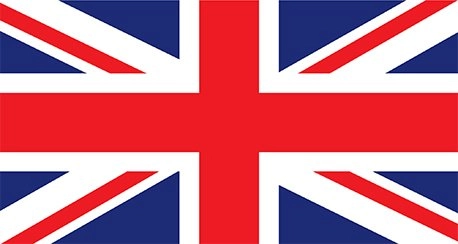 Flag of the United Kingdom: a blue field with a red cross edged in white superimposed on a diagonal red and white cross.