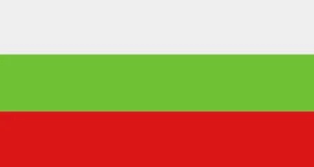 Country flag of Bulgaria, consisting of three horizontal stripes of white at the top, green in the middle, and red at the bottom.