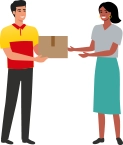 DHL courier delivering a parcel to a customer