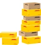 Stacked DHL-branded boxes